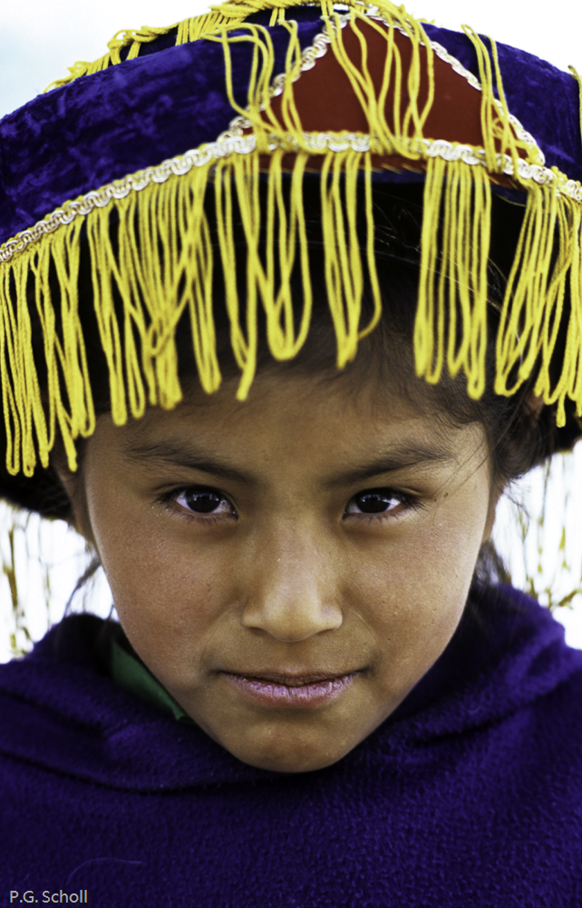 Geraldine, en tenue traditionnelle de la vallée de Chivay, Pérou